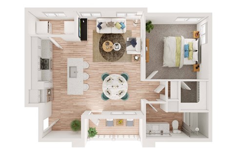 Floor plan for 1 bed, 1 bath, 762 sqft